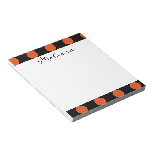 Monogram Black Orange Chic Polka Dot Pattern Notizblock (angewinkelt)