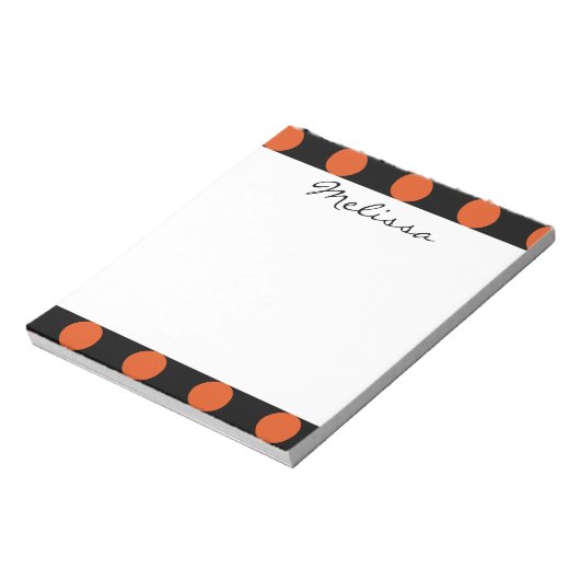 Monogram Black Orange Chic Polka Dot Pattern Notizblock (Rotiert)