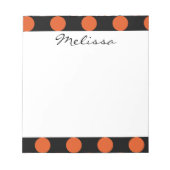 Monogram Black Orange Chic Polka Dot Pattern Notizblock (Vorderseite)