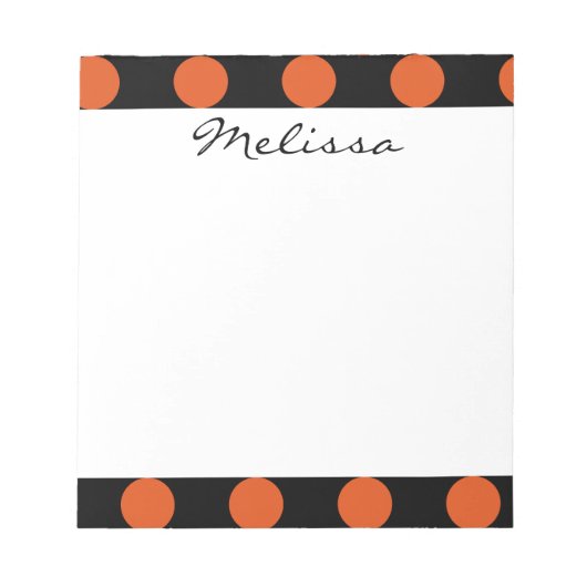 Monogram Black Orange Chic Polka Dot Pattern Notizblock (Vorderseite)