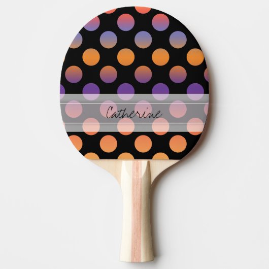 Monogram Black Orange Lila Red Polka Dot Pattern Tischtennis Schläger (Vorderseite)