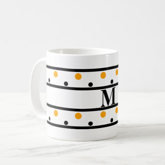 Monogram Black Orange Polka Dots Kaffeetasse (Vorderseite Links)