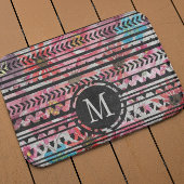 Monogram Black Pink Blue Aztec Floral Pattern Badematte
