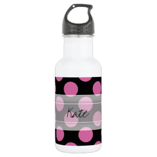 Monogram Black Pink Chic Polka Dot Muster Trinkflasche