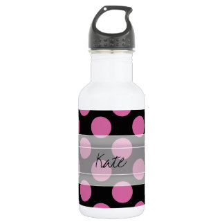Monogram Black Pink Chic Polka Dot Muster Trinkflasche