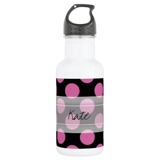 Monogram Black Pink Chic Polka Dot Muster Trinkflasche (Vorderseite)