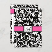 Monogram Black & Pink Damask Wedelkarten RSVP Kart (Vorne/Hinten)