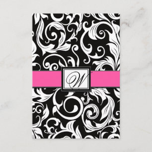 Monogram Black & Pink Damask Wedelkarten RSVP Kart Karte