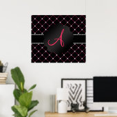 Monogram Black Pink Diamonds Poster (Heimbüro)