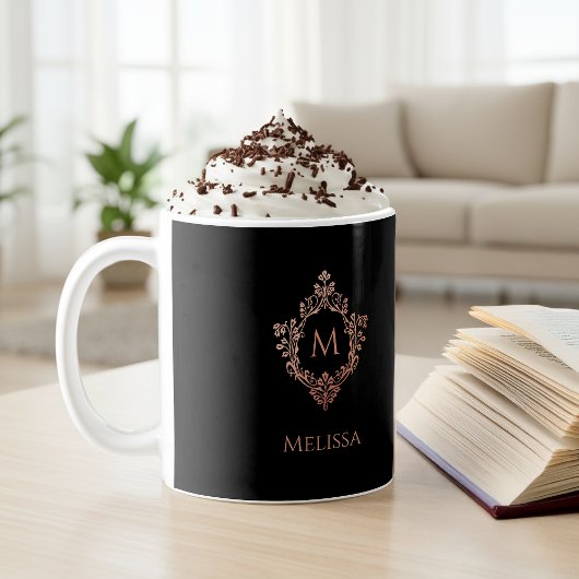 Monogram Black Pink Elegante Rose Gold Wappen & Na Kaffeetasse