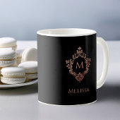 Monogram Black Pink Elegante Rose Gold Wappen & Na Kaffeetasse