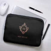 Monogram Black Pink Elegante Rose Gold Wappen Name Laptopschutzhülle