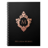 Monogram Black Pink Elegante Rose Gold Wappen Name Notizblock (Vorderseite)