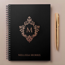 Monogram Black Pink Elegante Rose Gold Wappen Name