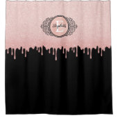 Monogram Black Pink Funkelnd Glitzer Tropfen Duschvorhang (Vorderseite)