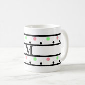 Monogram Black Pink Green Polka Dots Kaffeetasse (VorderseiteRechts)