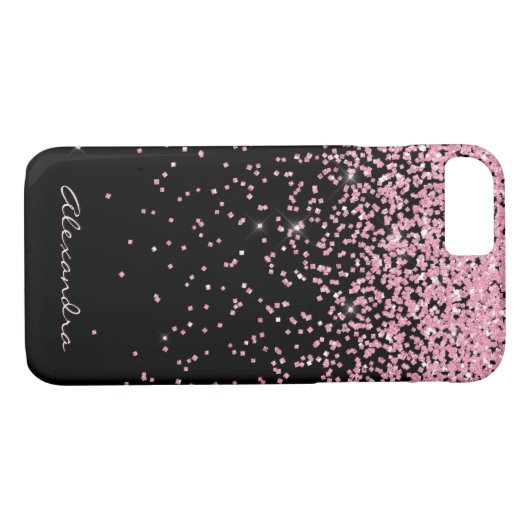 Monogram Black & Pink Sparkle und Glitzer Case-Mate iPhone Hülle (Rückseite (Horizontal))