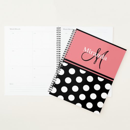 Monogram, Black Pink White Polka Dots Script Planer (Anzeige)