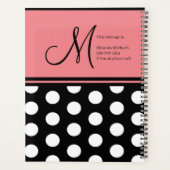Monogram, Black Pink White Polka Dots Script Planer (Rückseite)