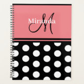 Monogram, Black Pink White Polka Dots Script Planer (Vorderseite)