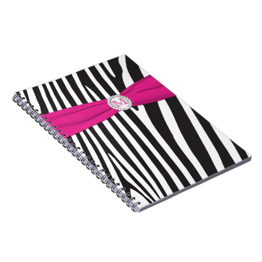 Monogram Black Pink White Zebra Strip Notebook Notizblock (Rechte Seite)