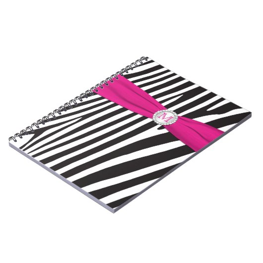 Monogram Black Pink White Zebra Strip Notebook Notizblock (Linke Seite)