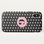 Monogram Black Polka Dots Case-Mate iPhone Hülle (Rückseite (Horizontal))