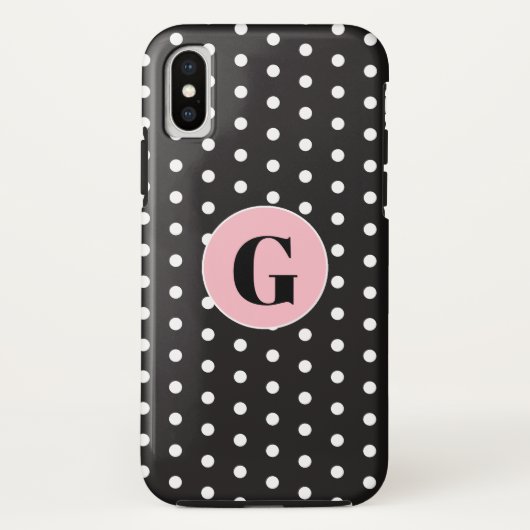 Monogram Black Polka Dots Case-Mate iPhone Hülle (Rückseite)
