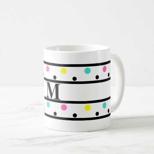 Monogram Black Polka Dots Kaffeetasse (VorderseiteRechts)