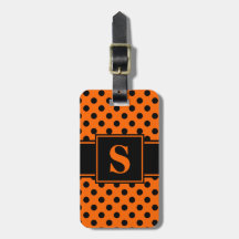 Monogram Black Polka Dots on Orange