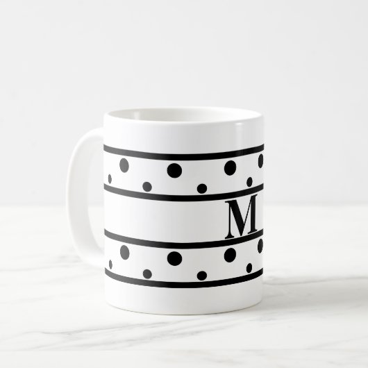 Monogram Black Polka Dots White Kaffeetasse (Vorderseite Links)