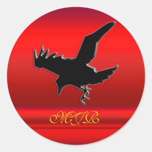 Monogram, Black Raven Logo auf rotem Chromeffekt Runder Aufkleber