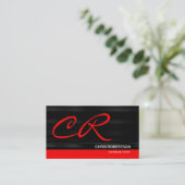 Monogram Black Red Consultant Business Card Visitenkarte (Stehend Vorderseite)