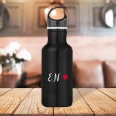 Monogram Black Red Heart Handgeschriebenes Skript Edelstahlflasche