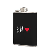 Monogram Black Red Heart Handgeschriebenes Skript Flachmann (Links)