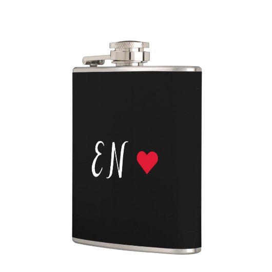 Monogram Black Red Heart Handgeschriebenes Skript Flachmann (Links)
