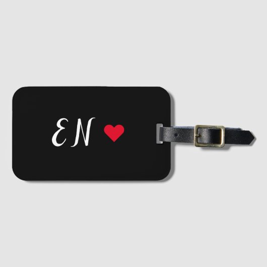 Monogram Black Red Heart Handgeschriebenes Skript Gepäckanhänger (Vorderseite (Horizontal))