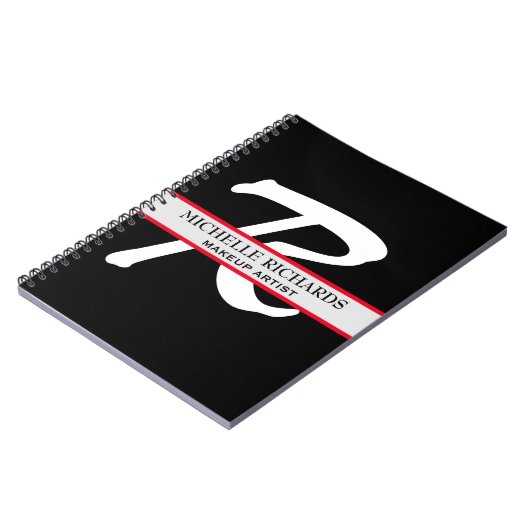 Monogram Black & Red Makeup Artist Notizblock (Linke Seite)
