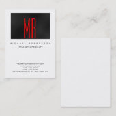 Monogram Black Red White Chubby Business Card Visitenkarte (Vorne/Hinten)