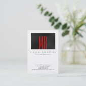 Monogram Black Red White Chubby Business Card Visitenkarte (Stehend Vorderseite)