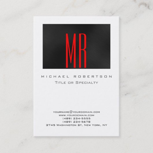 Monogram Black Red White Chubby Business Card Visitenkarte (Vorderseite)