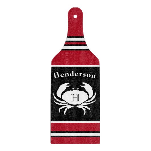 Monogram Black Red White Crab Nautic Cutting Schneidebrett (Vorderseite)