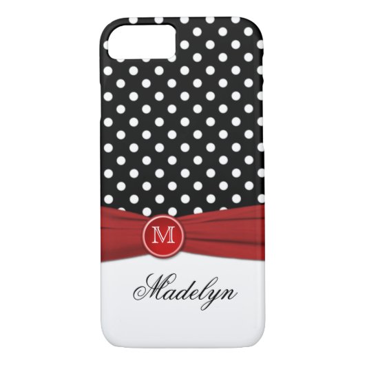 Monogram Black Red White Polka Dot iPhone 7 Fall Case-Mate iPhone Hülle (Rückseite)