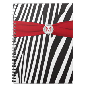 Monogram Black Red White Zebra Strip Notebook Notizblock
