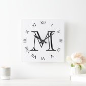 Monogram Black Roman Numbers on White Wccn Quadratische Wanduhr (Zuhause)