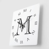 Monogram Black Roman Numbers on White Wccn Quadratische Wanduhr (Winkel)