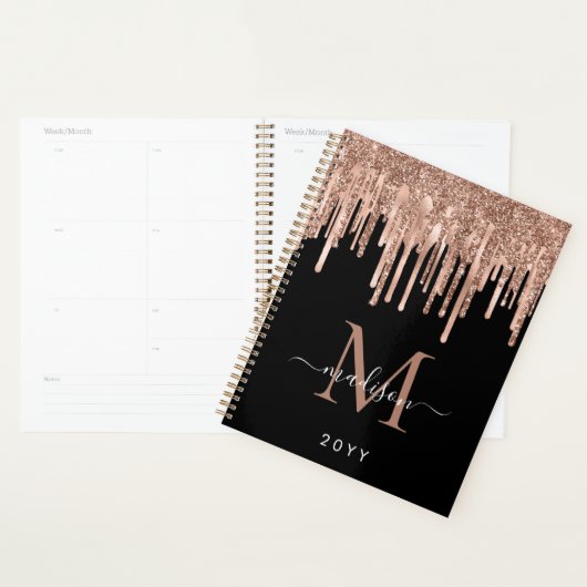 Monogram Black Rose Gold Dripping Metal Glitzer Planer (Anzeige)