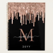 Monogram Black Rose Gold Dripping Metal Glitzer Planer (Vorderseite)