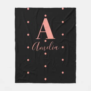 Monogram Black Rose Gold Polka Dot Fleecedecke