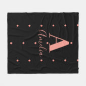 Monogram Black Rose Gold Polka Dot Fleecedecke (Vorderseite (Horizontal))